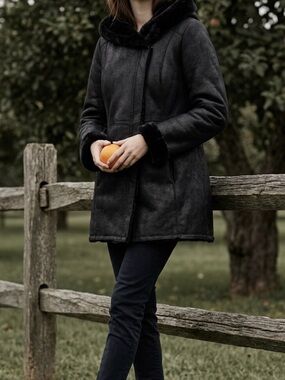 ❤️ Warm Cozy Danier Black Leather Fur Lined Warm Winter  Teddy Jacket